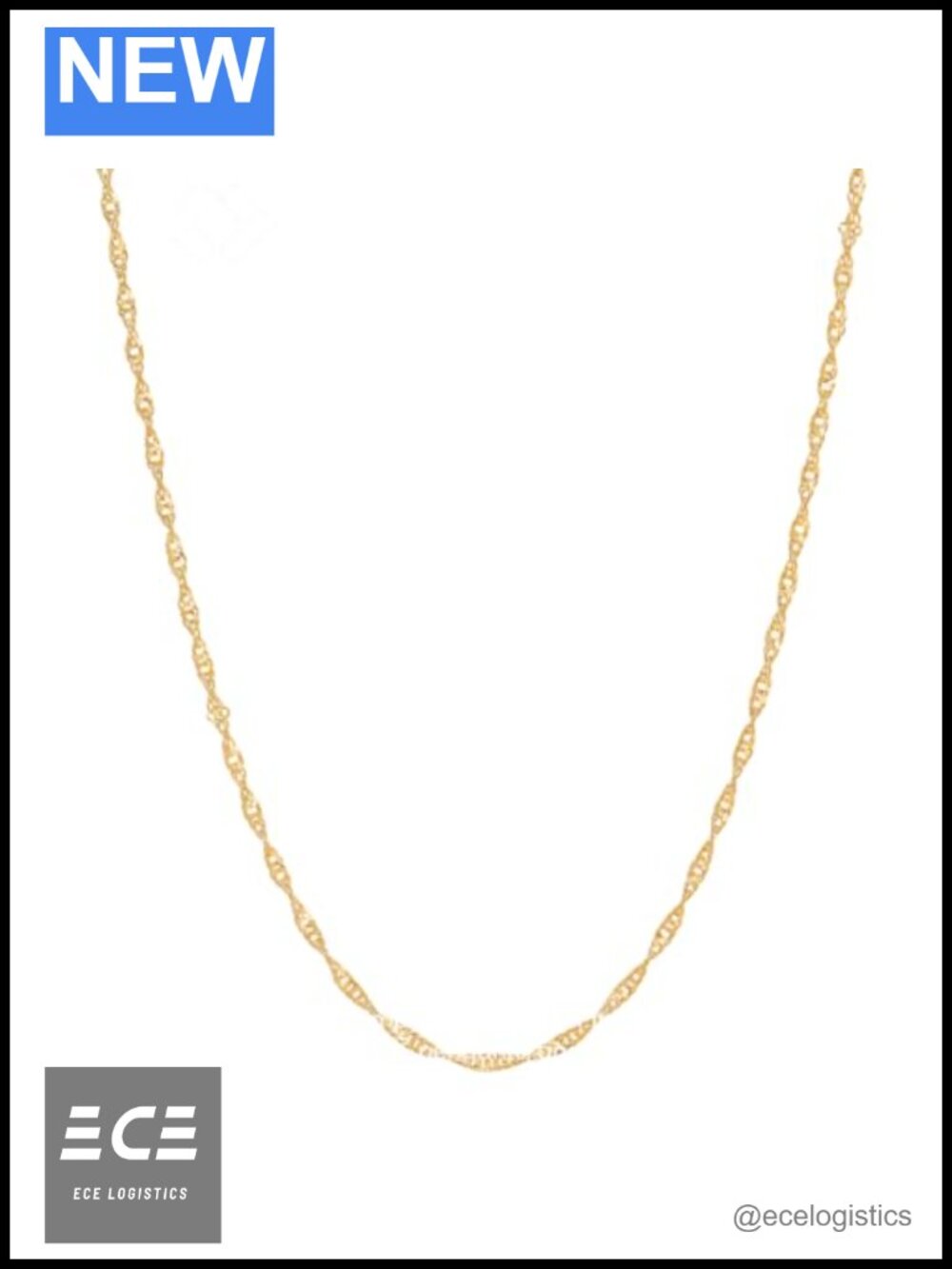 10K Solid Gold Diamond-Cut Singapore Chain Necklace 16" Lobster Clasp